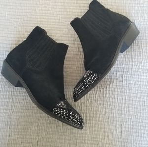 M. Gemi black suede ankle boot with rhinestone toe detail 38 EU